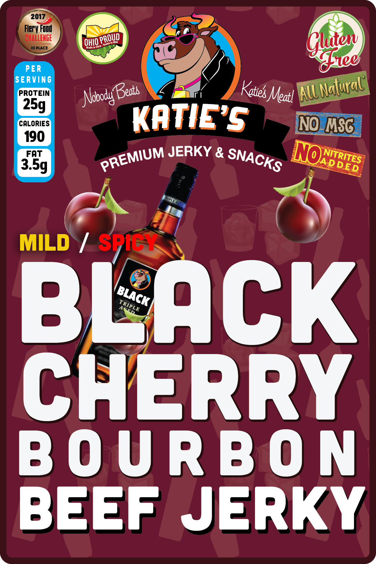Black Cherry Bourbon Beef Jerky - mild or spicy